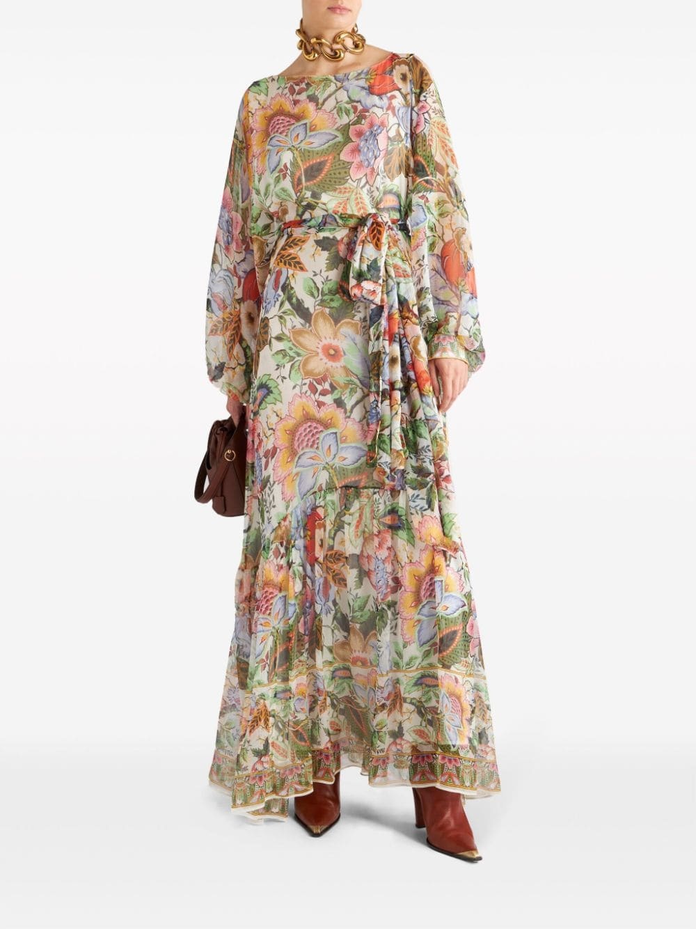 floral-print silk dress - 2