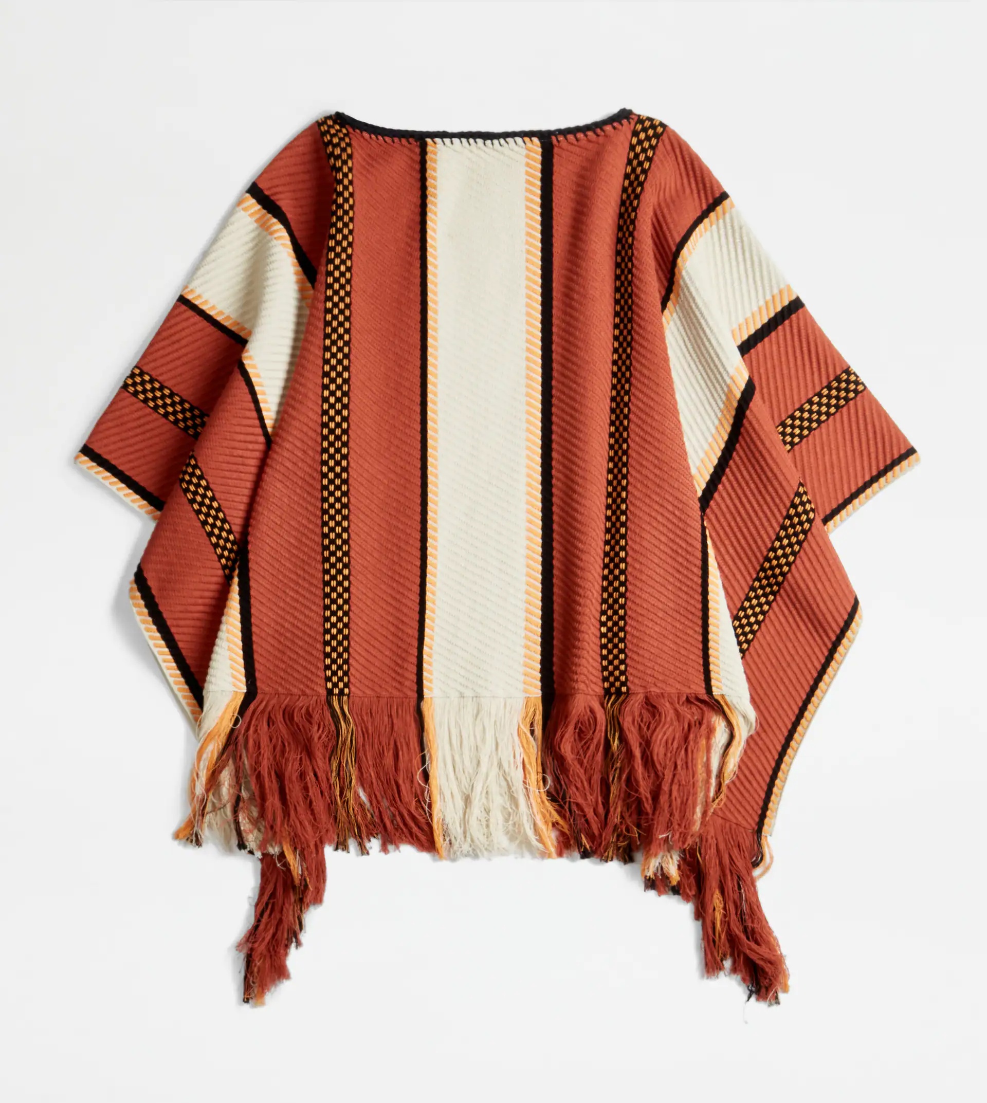 PONCHO IN COTTON - ORANGE, OFF WHITE, YELLOW - 8