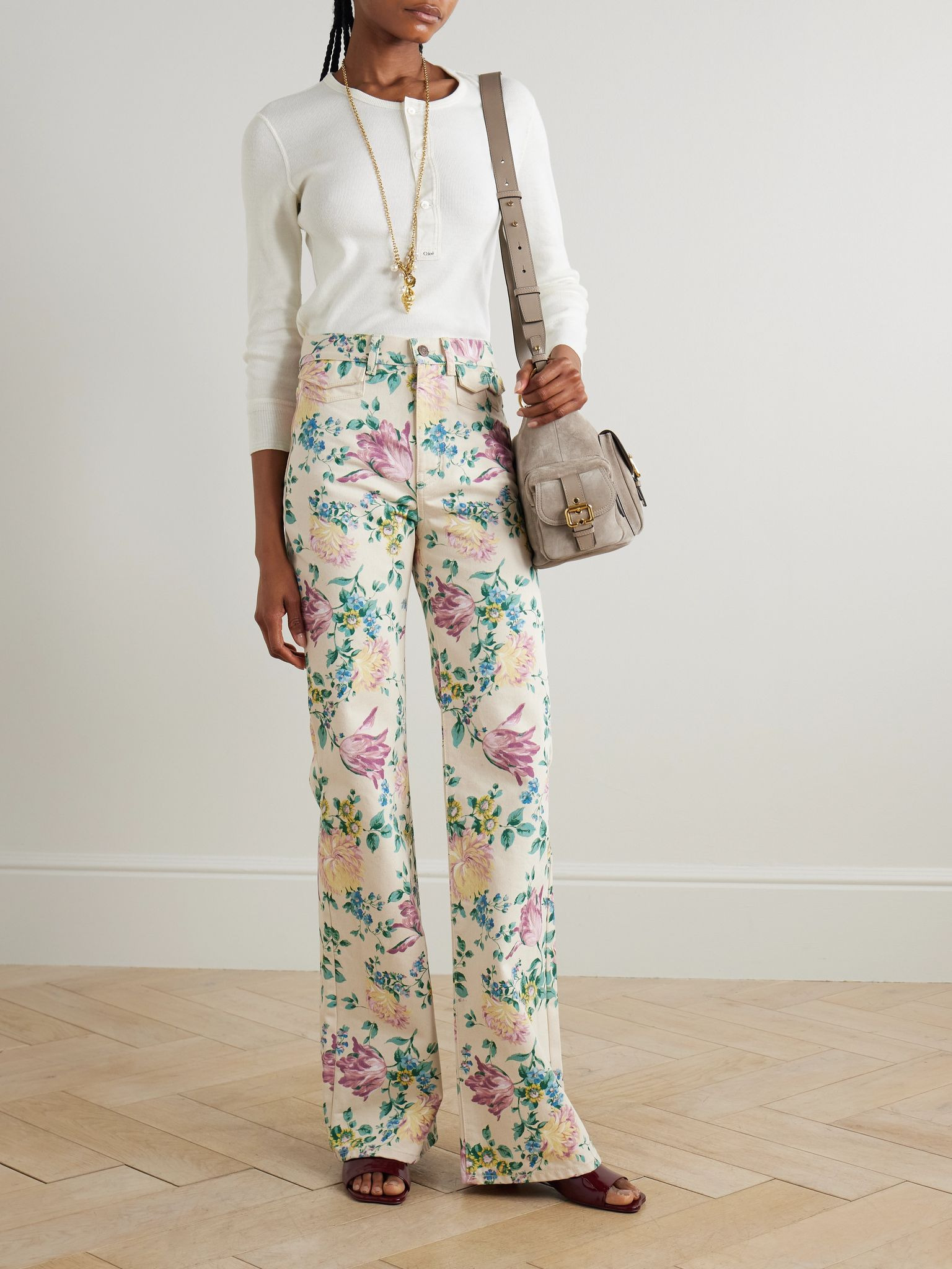 Floral-print high-rise straight-leg jeans Green - 2