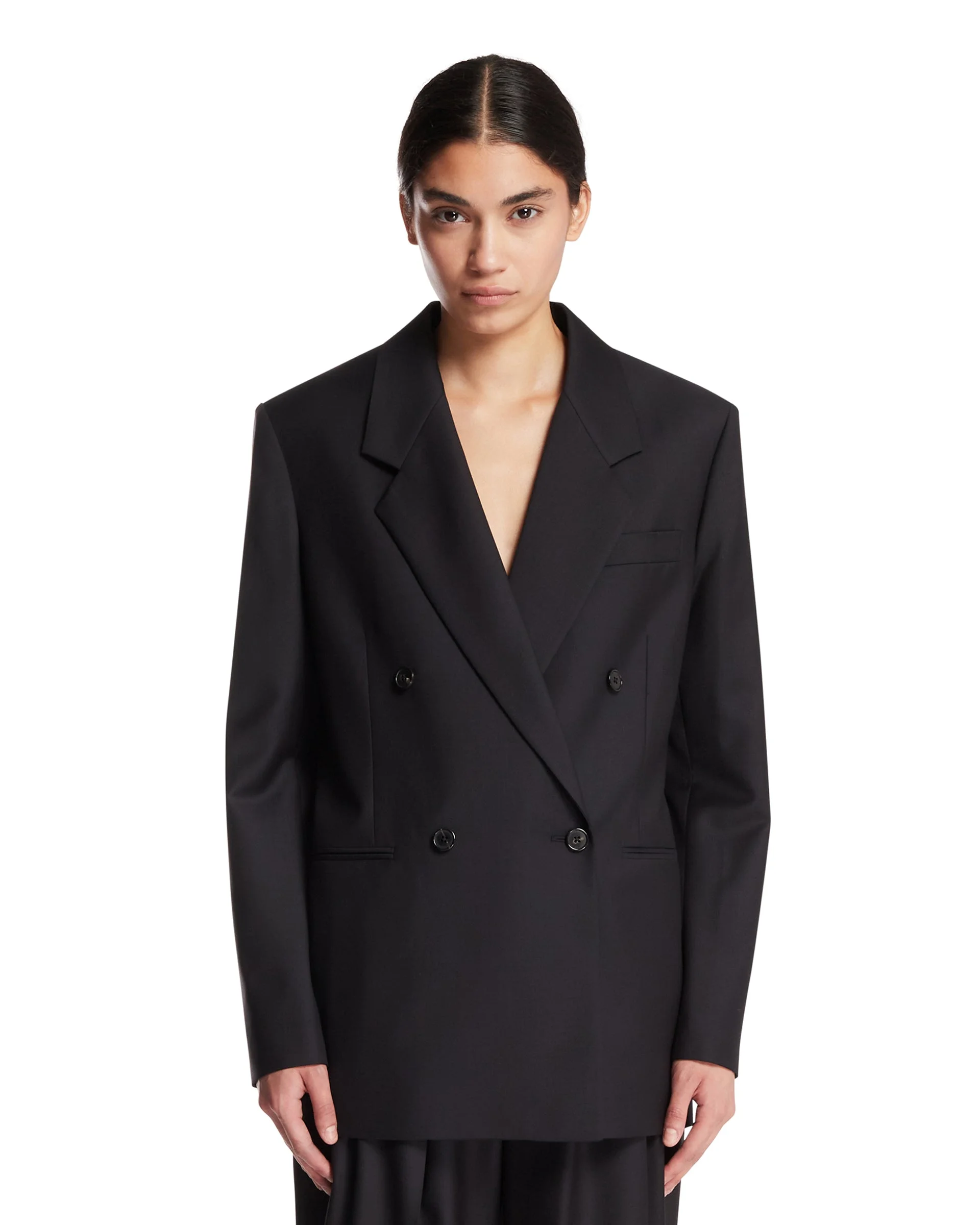Dark Blue Double-Breasted Wool Jacket - 1