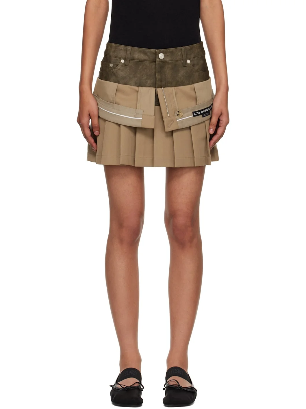 Beige Inside Out Pleats Miniskirt - 1