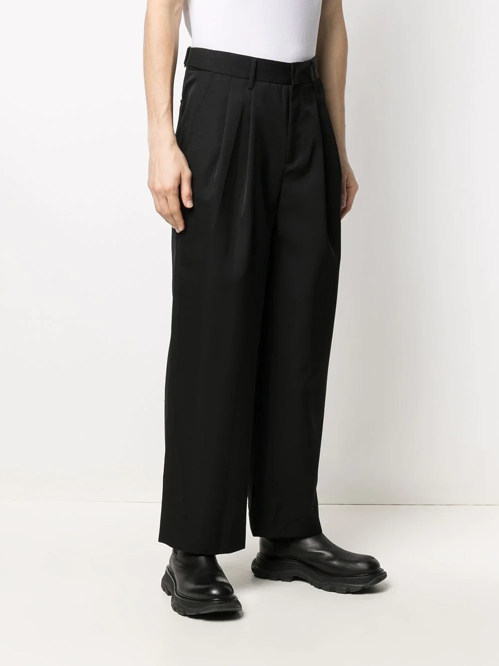 pleated straight-leg trousers - 3