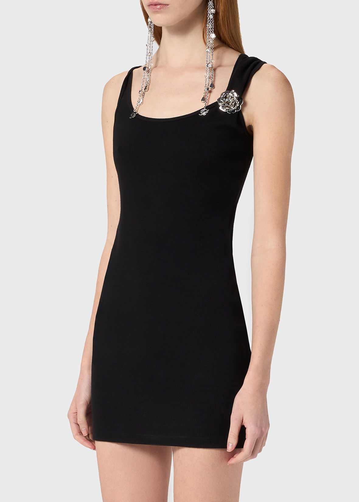 RIBBED MINI DRESS WITH BIJOU-ROSE DECORATION - 5