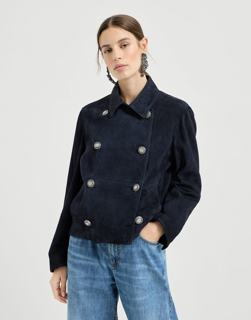 Couture suede cropped pea coat with monili 2