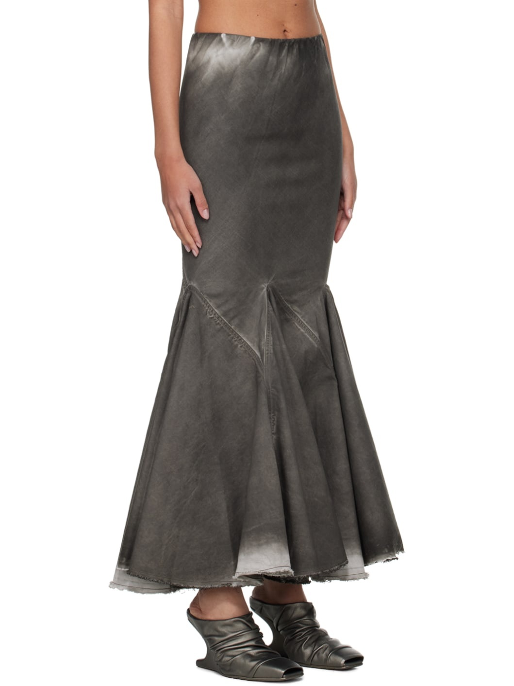 Gray Divine Bias Denim Maxi Skirt - 2