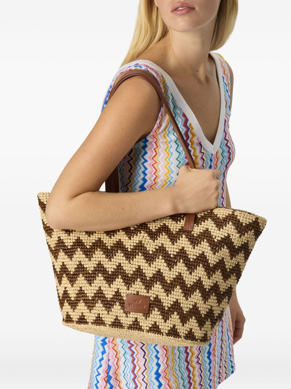 zig-zag straw tote bag - 2