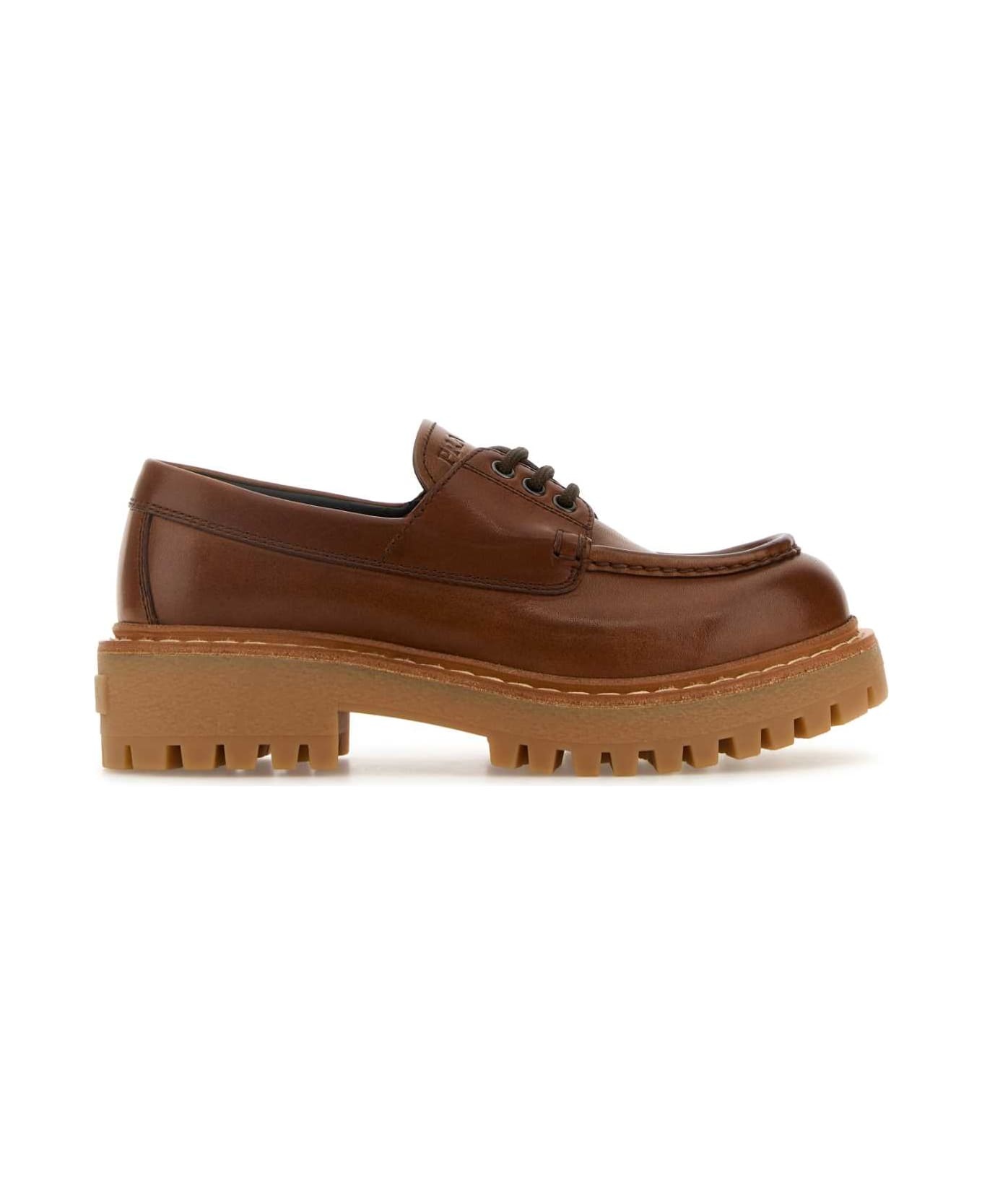 Prada Caramel Leather Lace-up Shoes | italist | REVERSIBLE