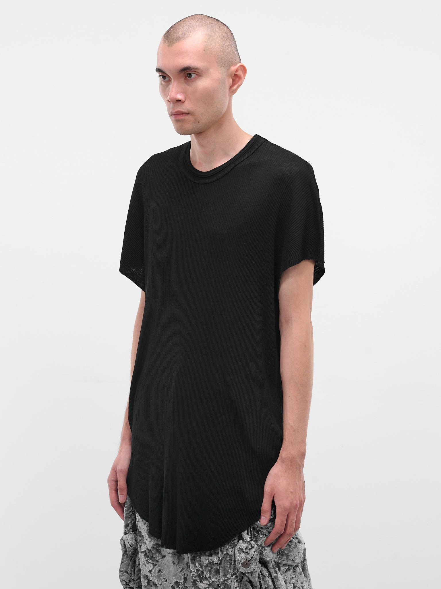 Black Cotton-Silk Ribbed Tee - 2