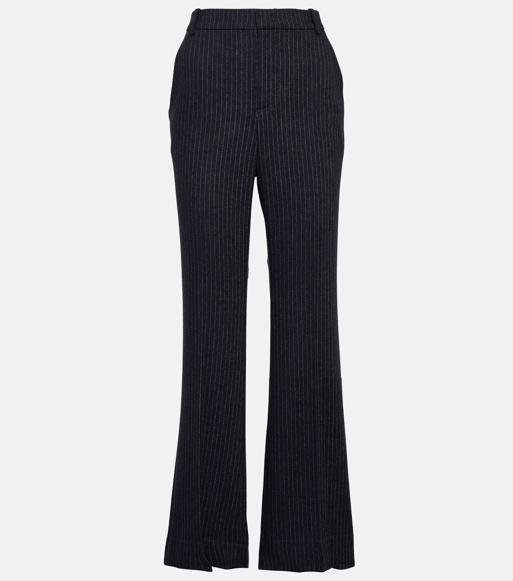 Pinstripe flannel straight pants - 1