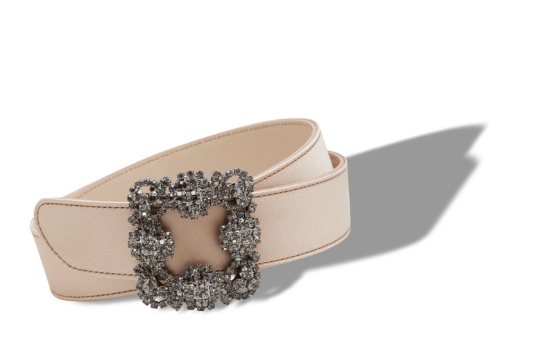 Manolo Blahnik Light Beige Satin Crystal Buckled Belt outlook