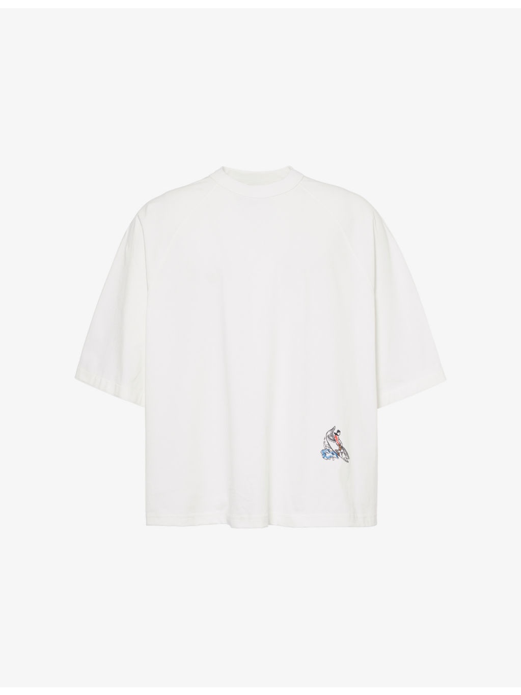 Raglan-sleeve motif-embroidery cotton-jersey T-shirt - 1
