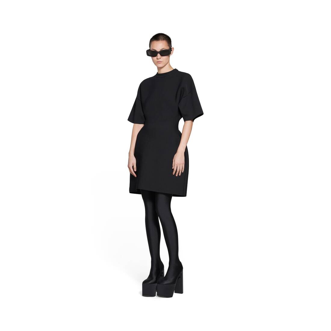 Women's Hourglass Crewneck Short Sleeve Dress in Black - 2