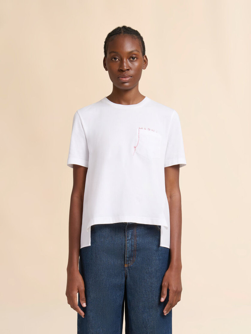Marni WHITE COTTON T-SHIRT WITH HANDSTITCHED MARNI LOGO outlook