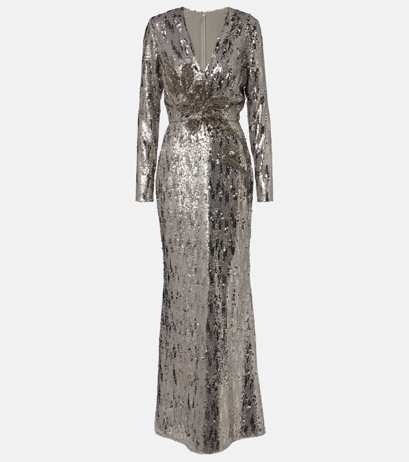 Floral-appliqué sequined gown 1