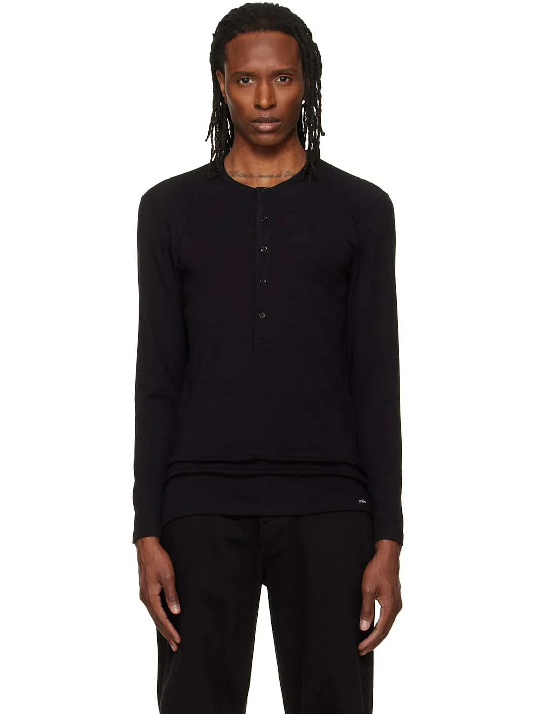 Black Cotton Henley - 1