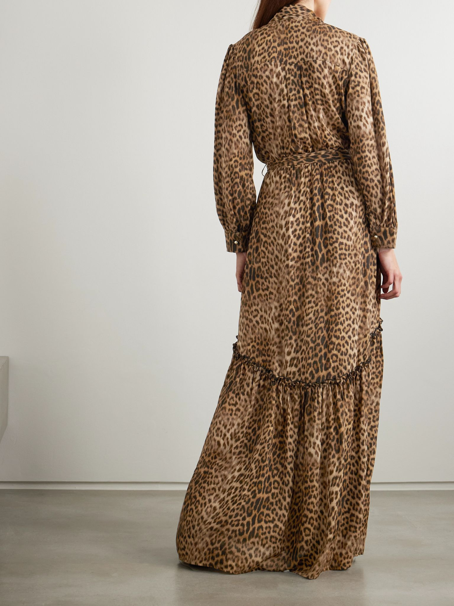 Skylar scarf-detailed belted printed crepe maxi dress Leopard print - 4