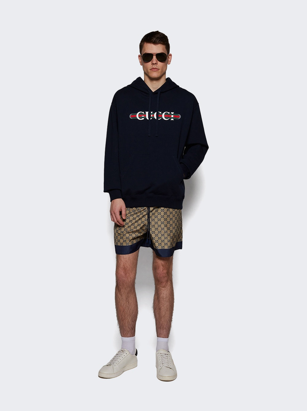 Printed Cotton Jersey Hooded Sweatshirt Dark Blue - 5
