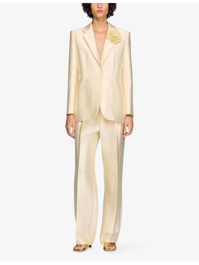 Sandro Flower-Embellished Single-Breasted Satin Blazer outlook