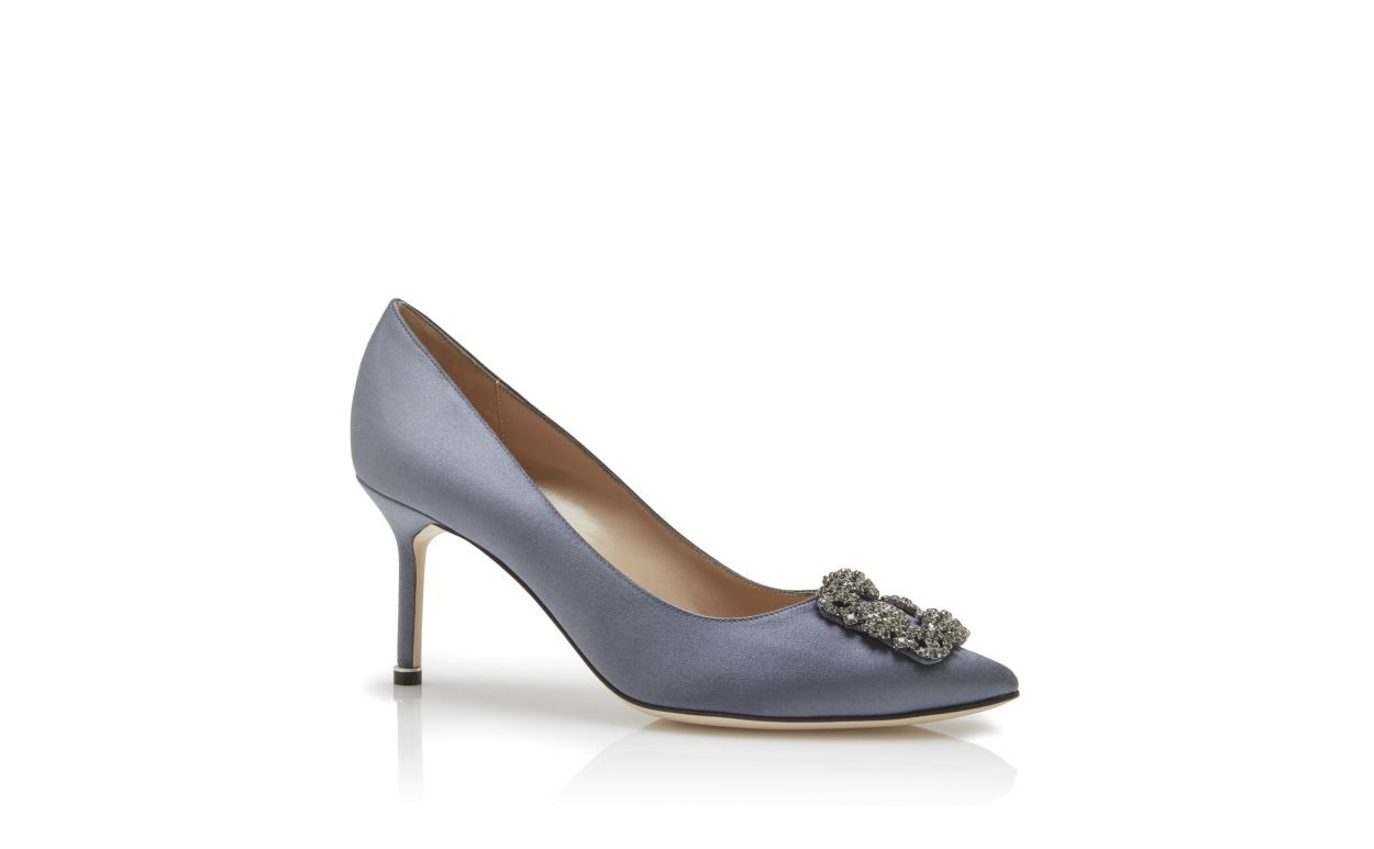 Grey Satin Jewel Buckle Pumps - 3