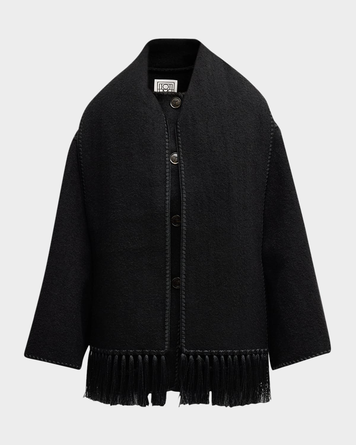 Fringe Embroidered Scarf Wool Jacket - 1