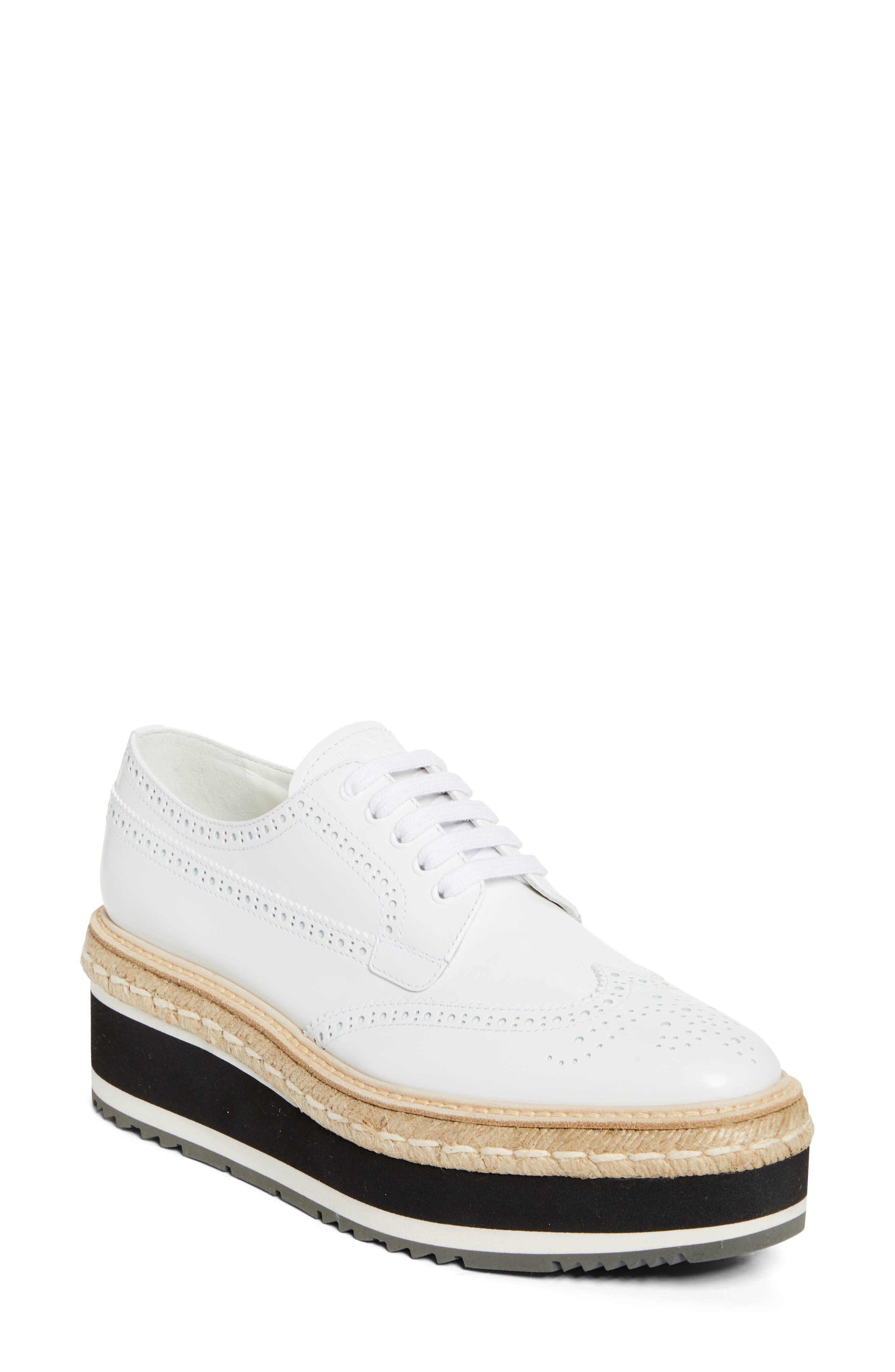 Prada Re-Edition Platform Wingtip Oxford in Bianco at Nordstrom - 1