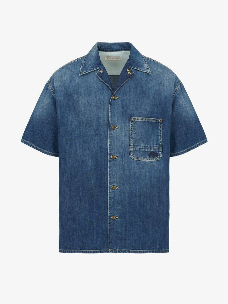 Men's Hawaiian Denim Shirt in Washed Blue 1