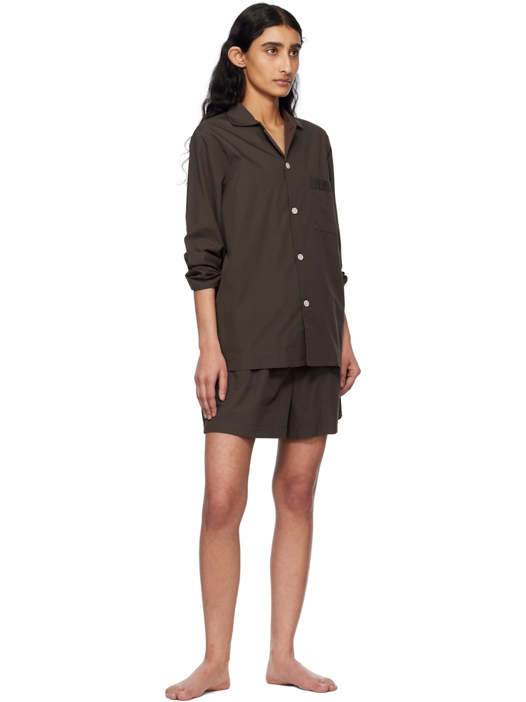 Brown Poplin Long-Sleeved Pyjama Shirt - 4