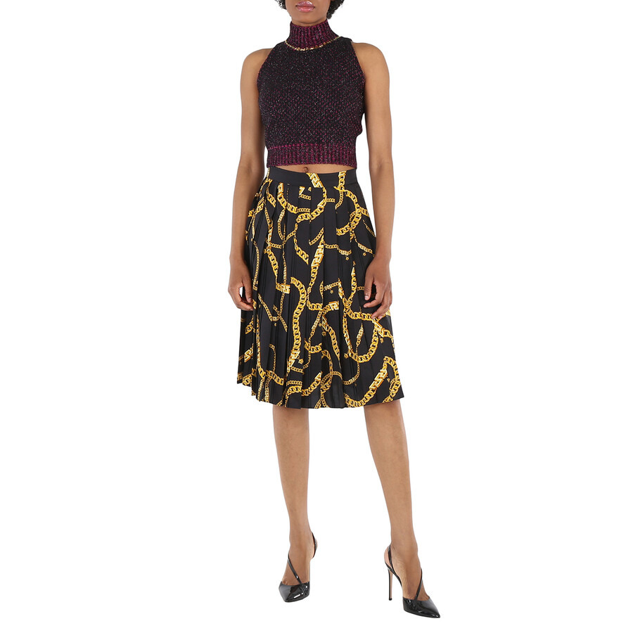 Versace Ladies Black / Multi Tweed Turtleneck Cropped Wool-blend Top - 6