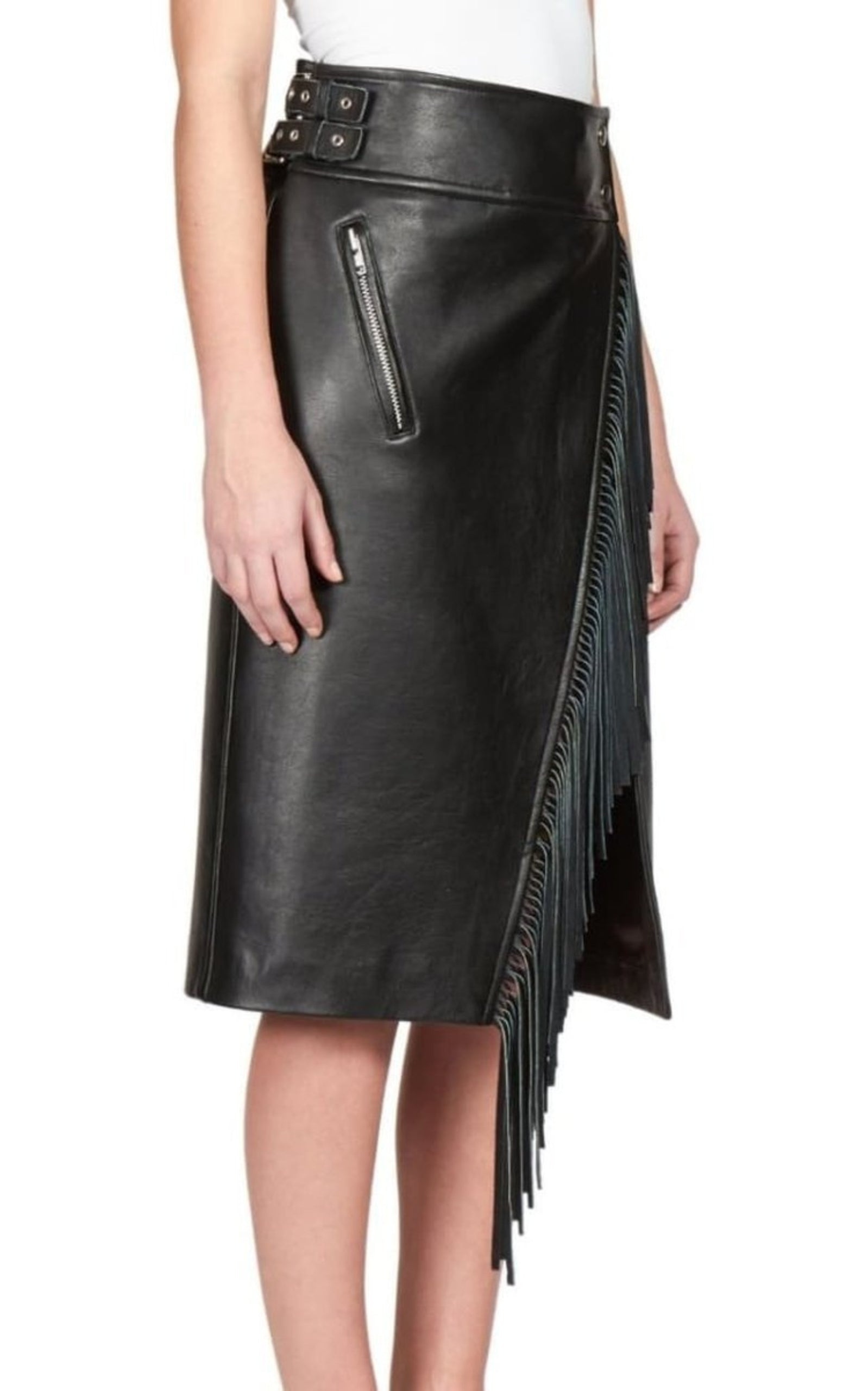 Leather Fringe Moto Skirt - 3