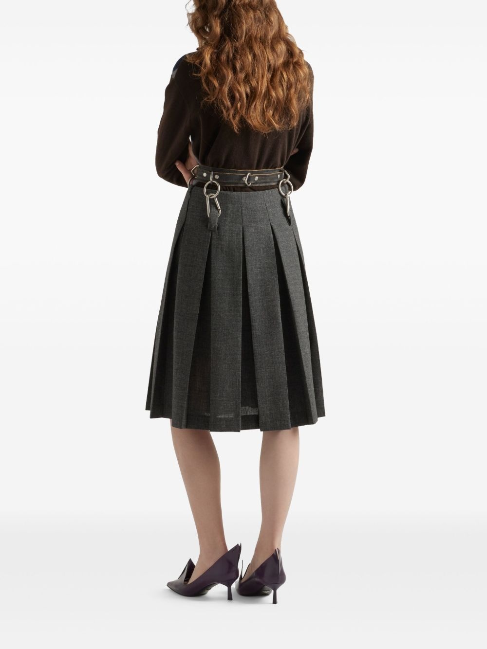 belted pleated midi skirt - 3