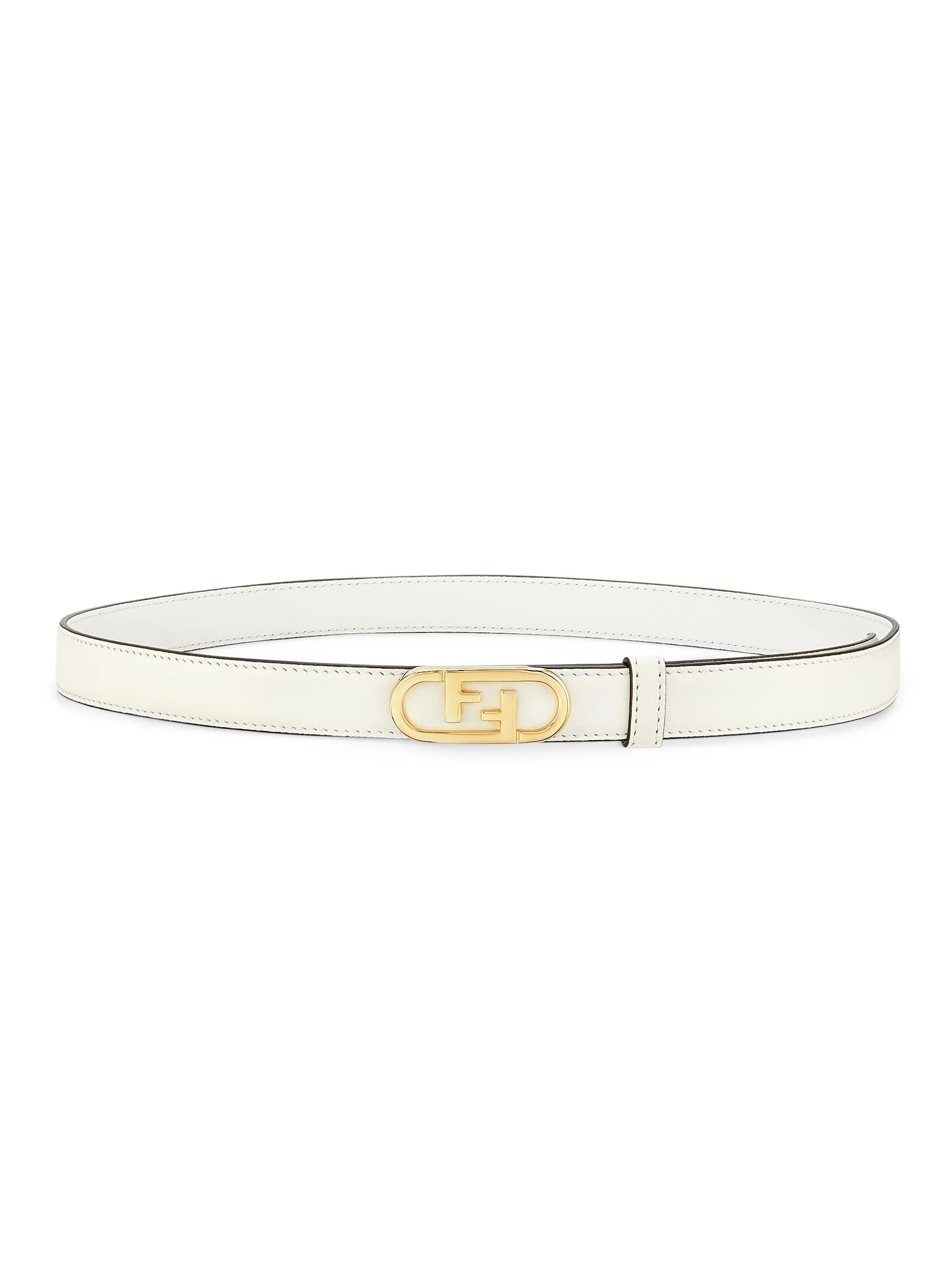 Women's FF Logo Leather Belt - Bianco Iceoro - 1
