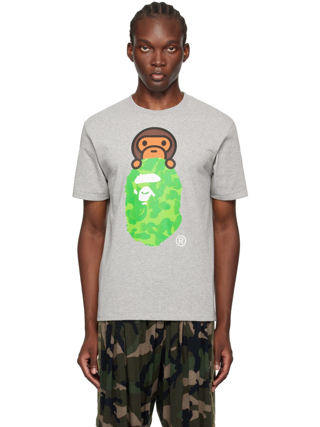 Gray Ink Camo Milo On Ape Head T-Shirt - 1