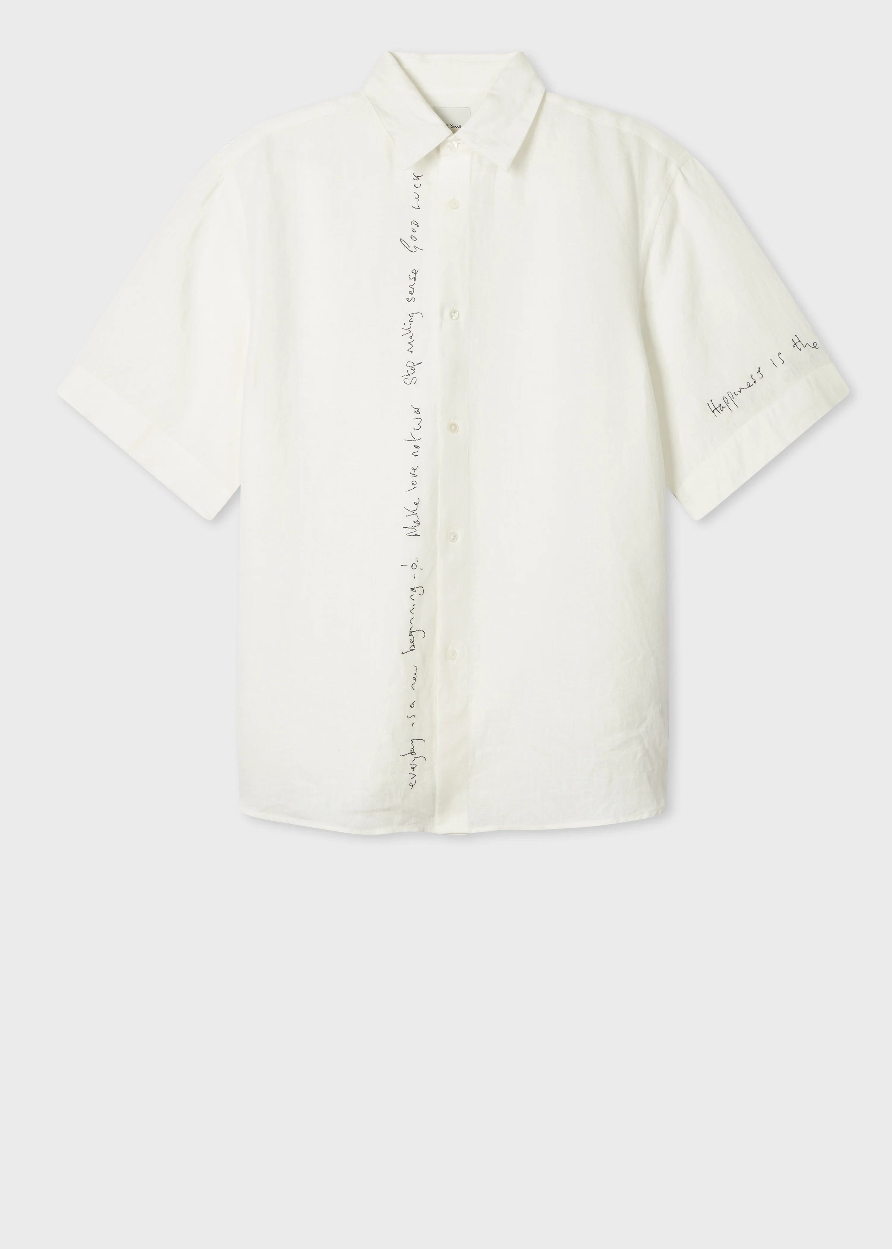 Ecru Linen Embroidered Quotes Shirt - 1