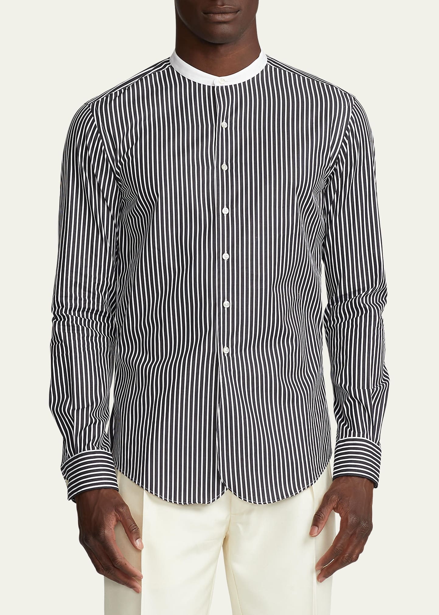 Men's Striped Band-Collar Sport Shirt - 4
