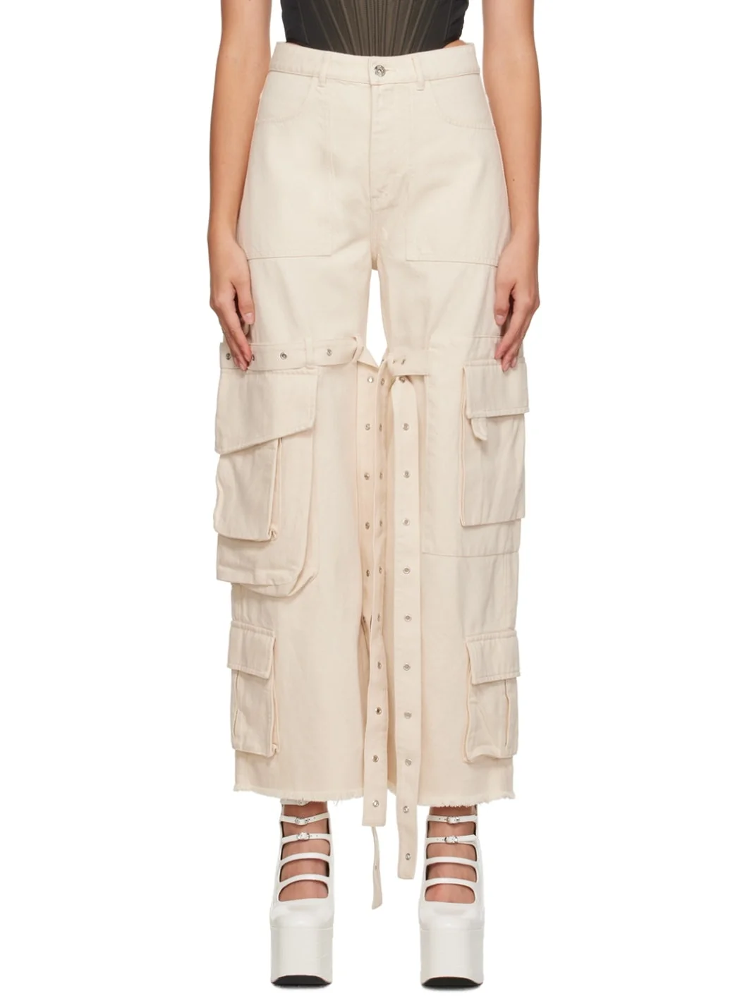 Beige Multipocket Jeans - 1