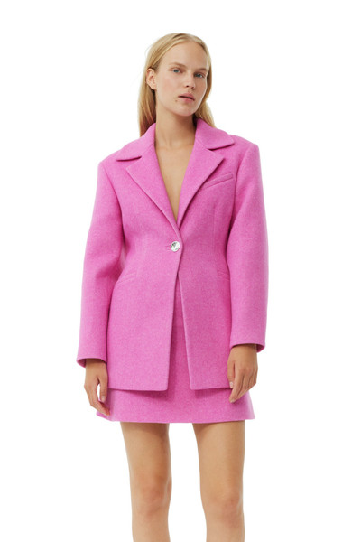GANNI PINK TWILL WOOL SUITING FITTED BLAZER outlook