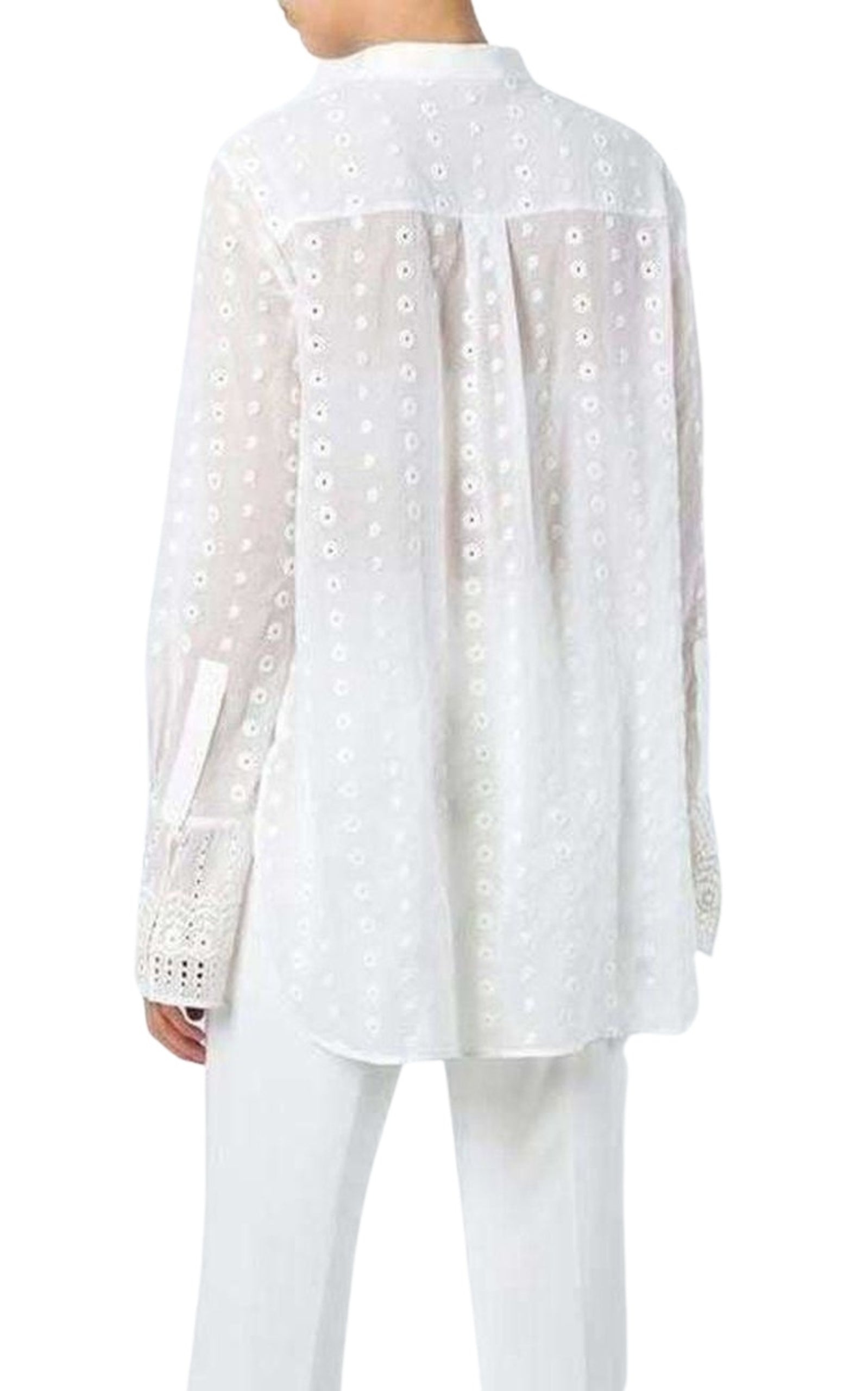 White Cotton Embroidered Shirt - 4