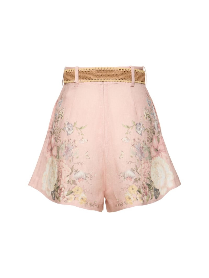 Waverly printed linen belted tuck shorts - 5