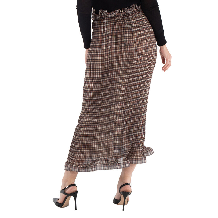 Burberry Ruffle Detail Check Chiffon Plisse Skirt - 5