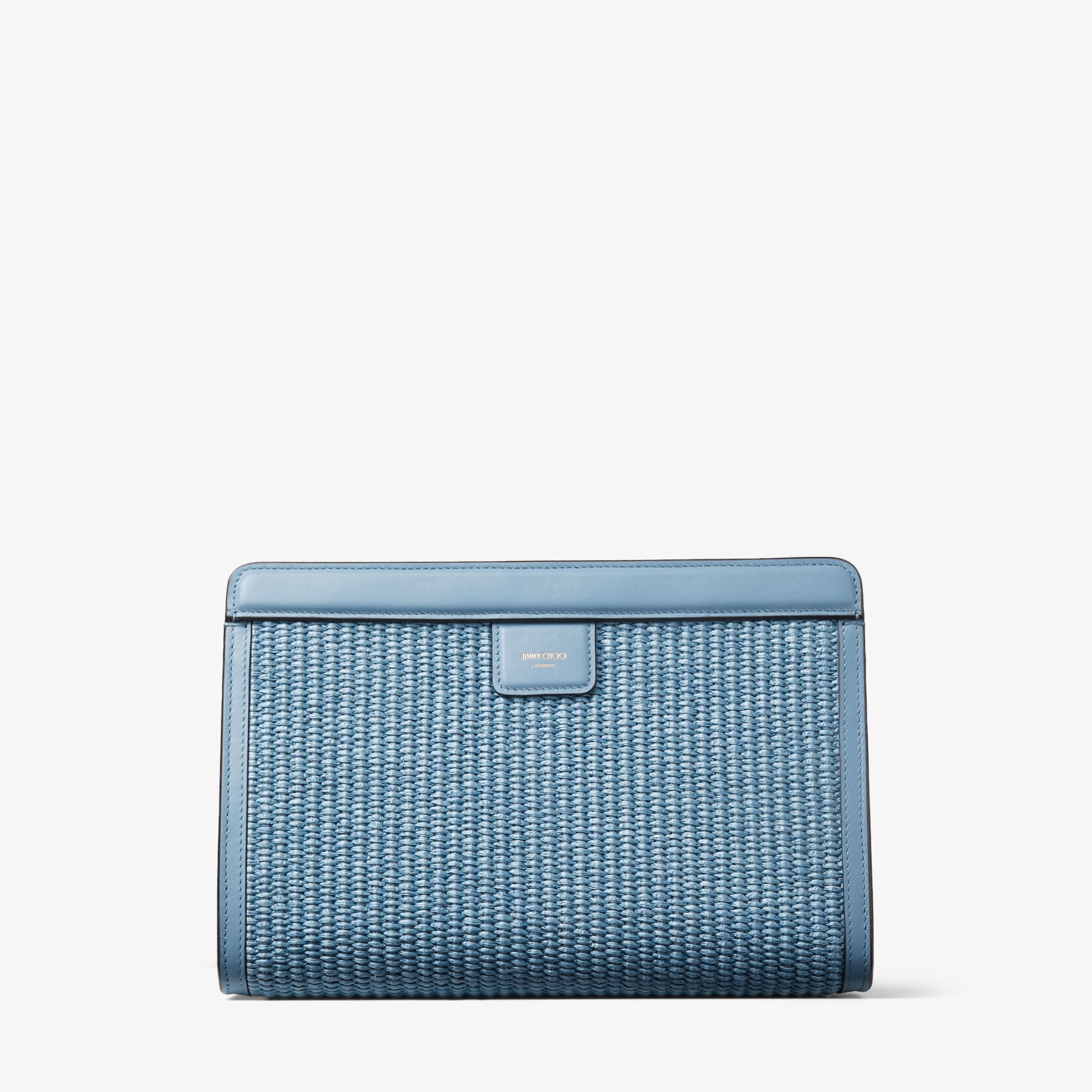 Varenne Pouch
Smoky Blue Raffia and Smooth Leather Pouch with Jimmy Choo Embroidery - 6