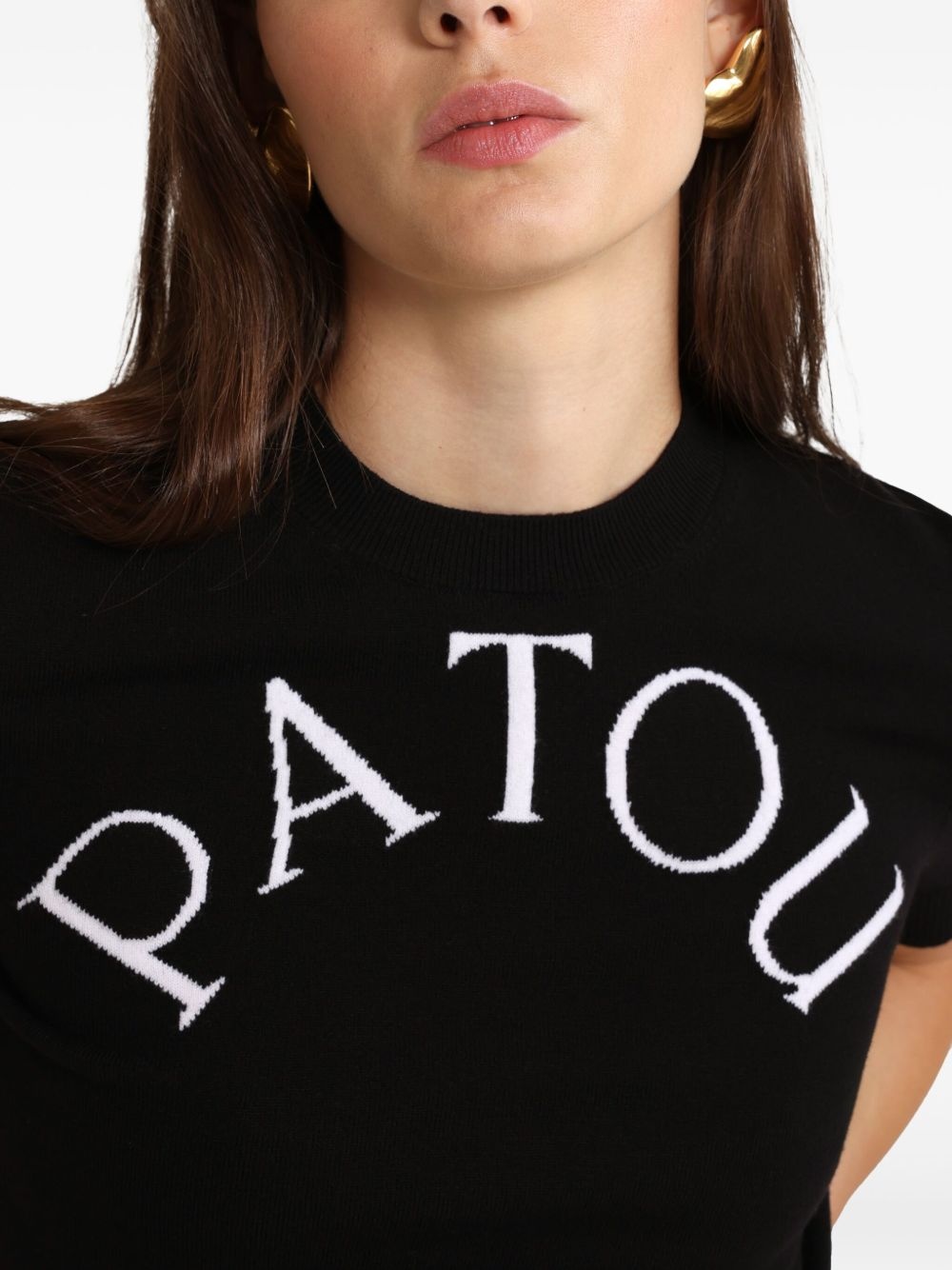logo-jacquard cropped T-shirt - 5