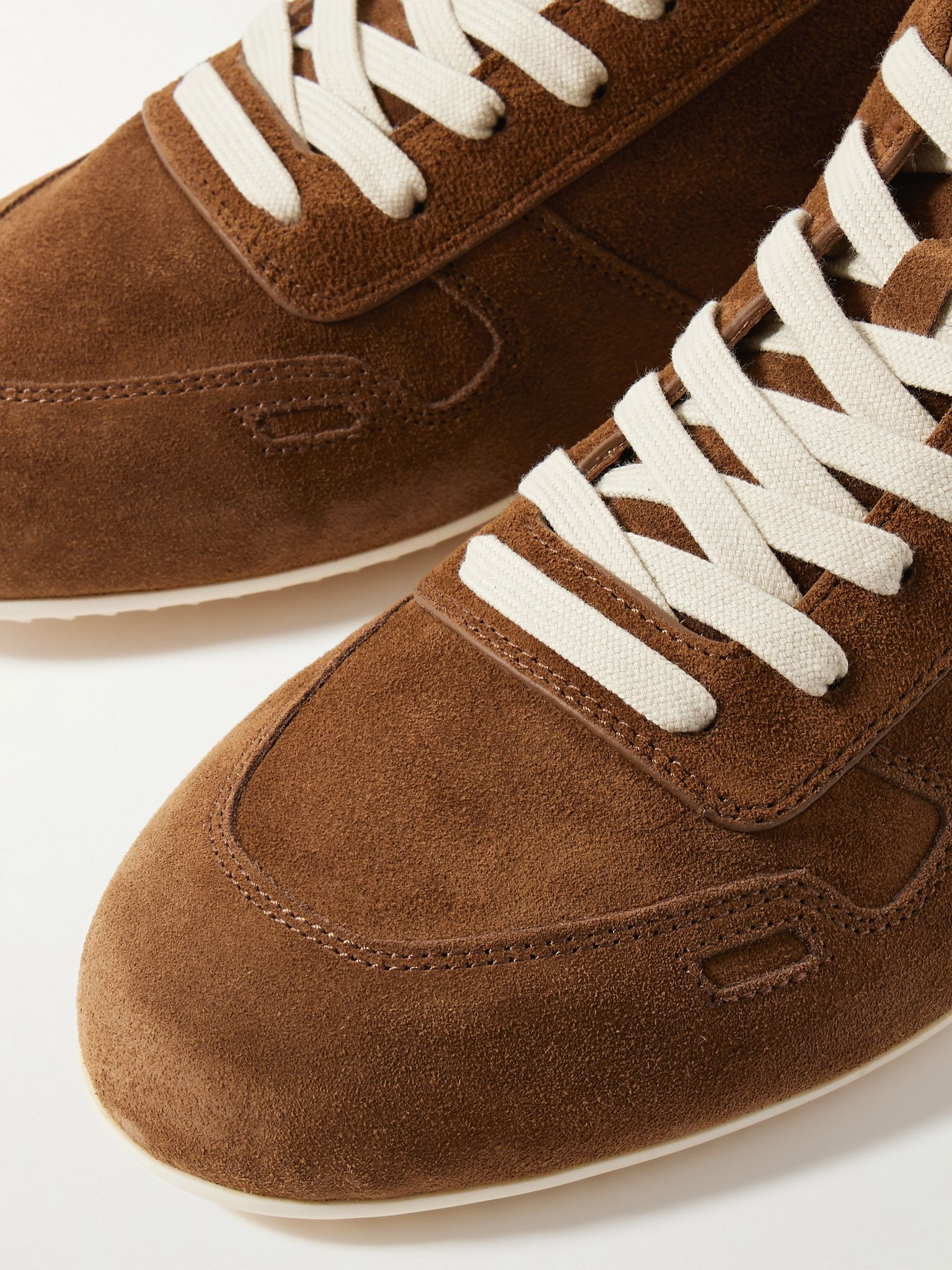 Leather-Trimmed Suede Sneakers Light brown - 5