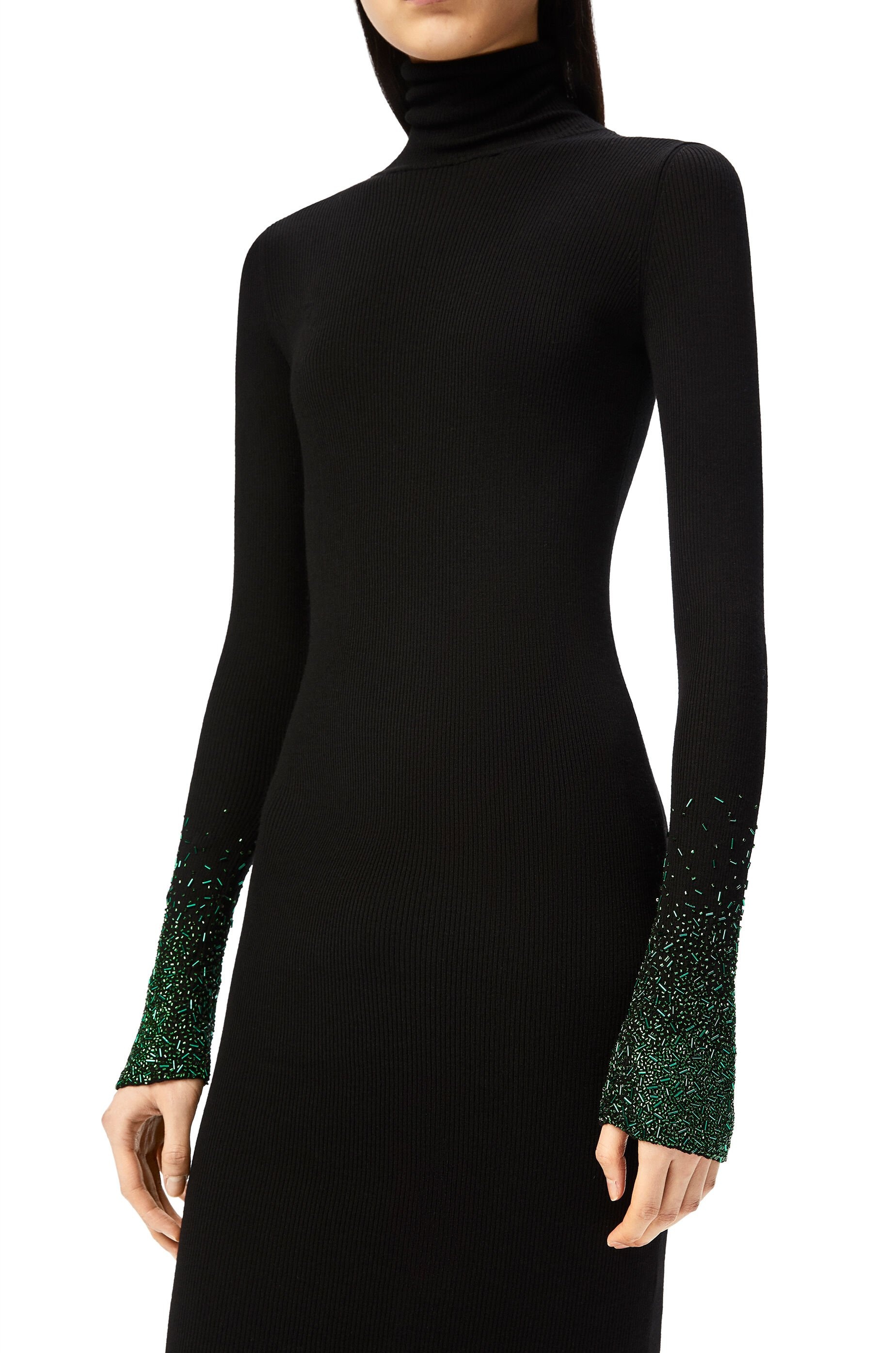 Turtleneck embellished midi dress in wool - 4