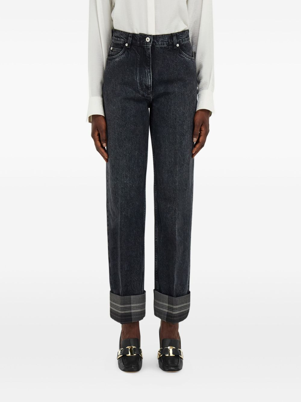 tartan-cuffs straight-leg jeans - 3
