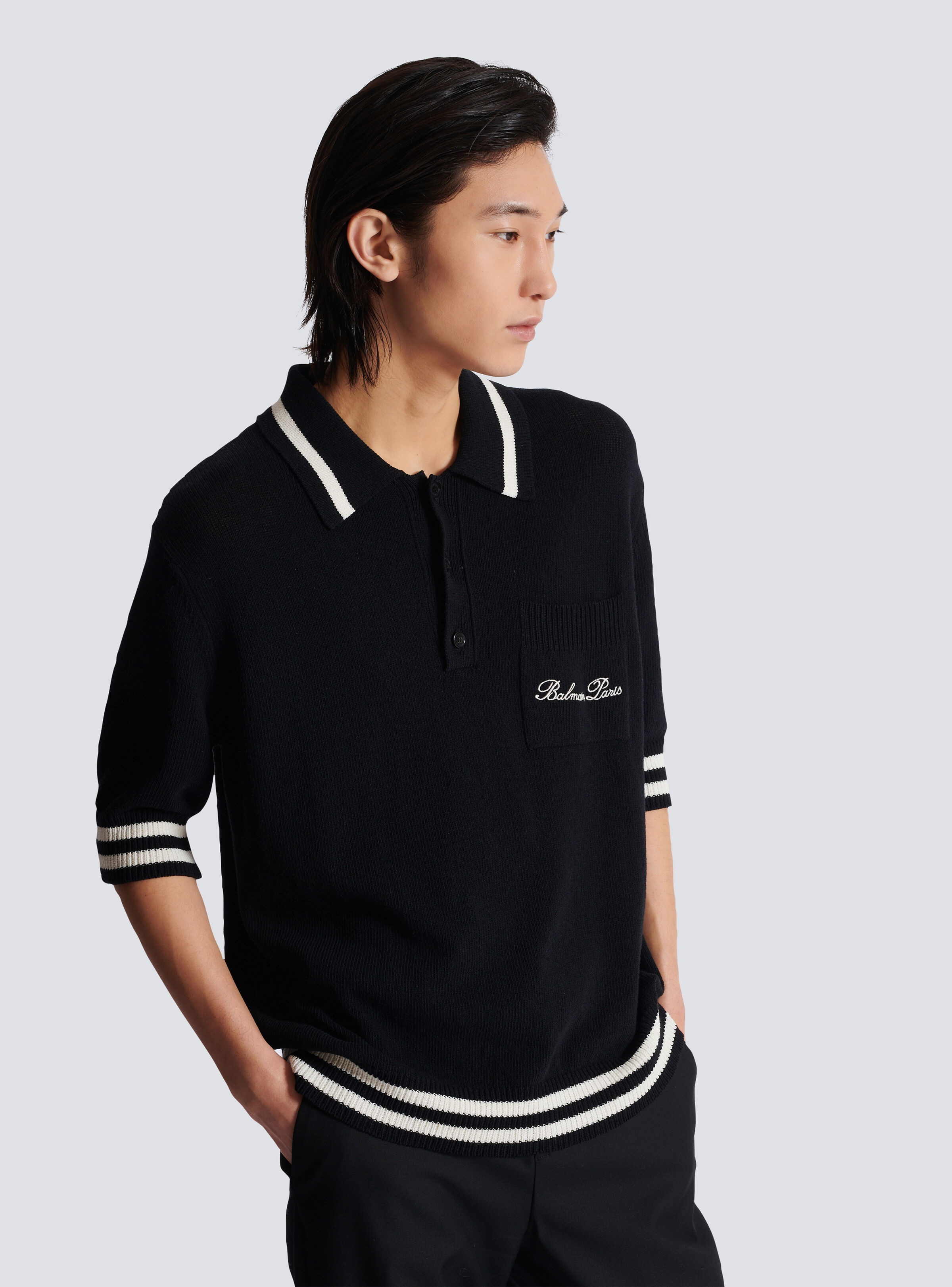 Wool polo shirt with Balmain Signature embroidery - 6