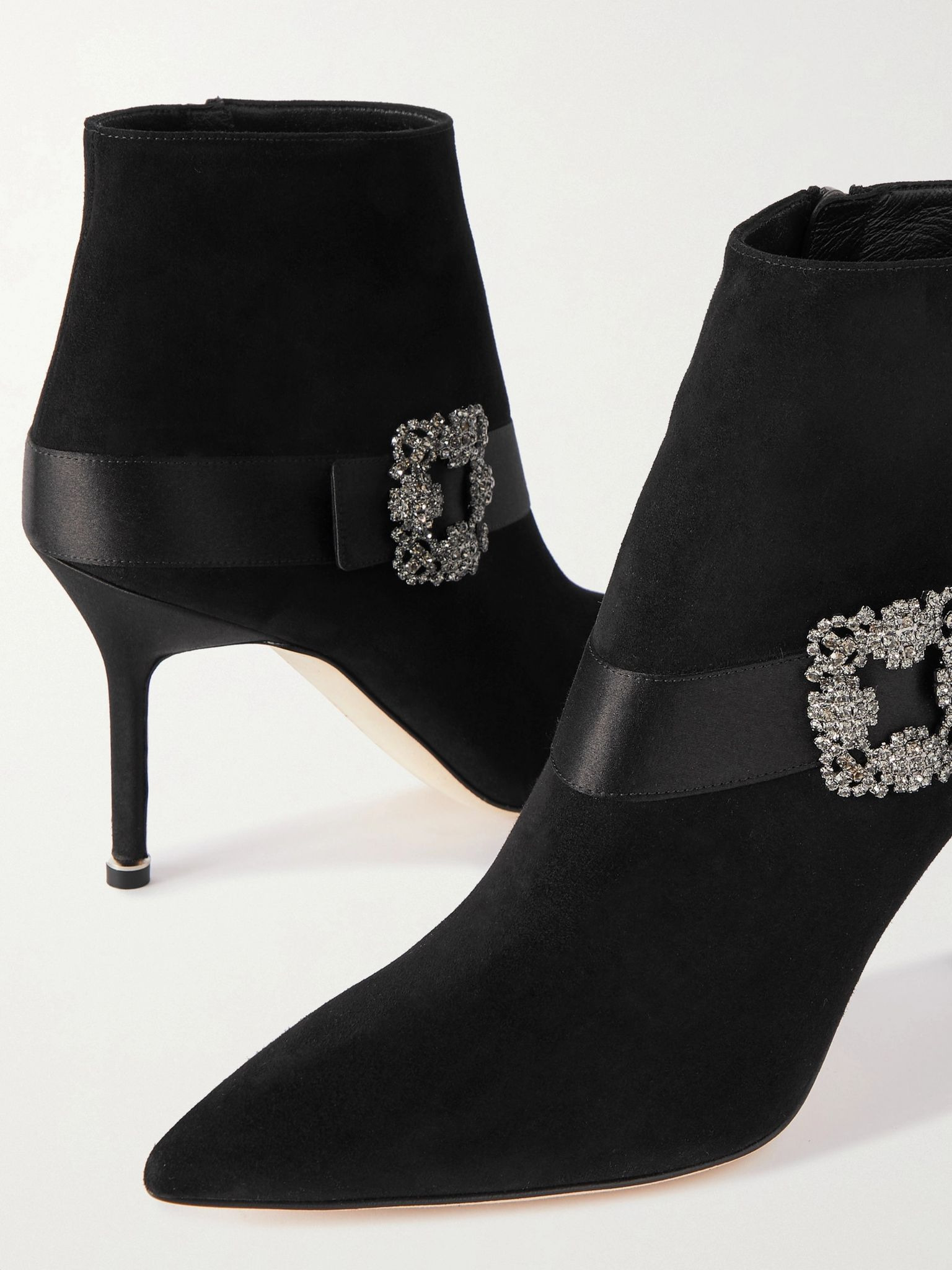 Plinianu 90 crystal-embellished satin-trimmed suede ankle boots Black - 4