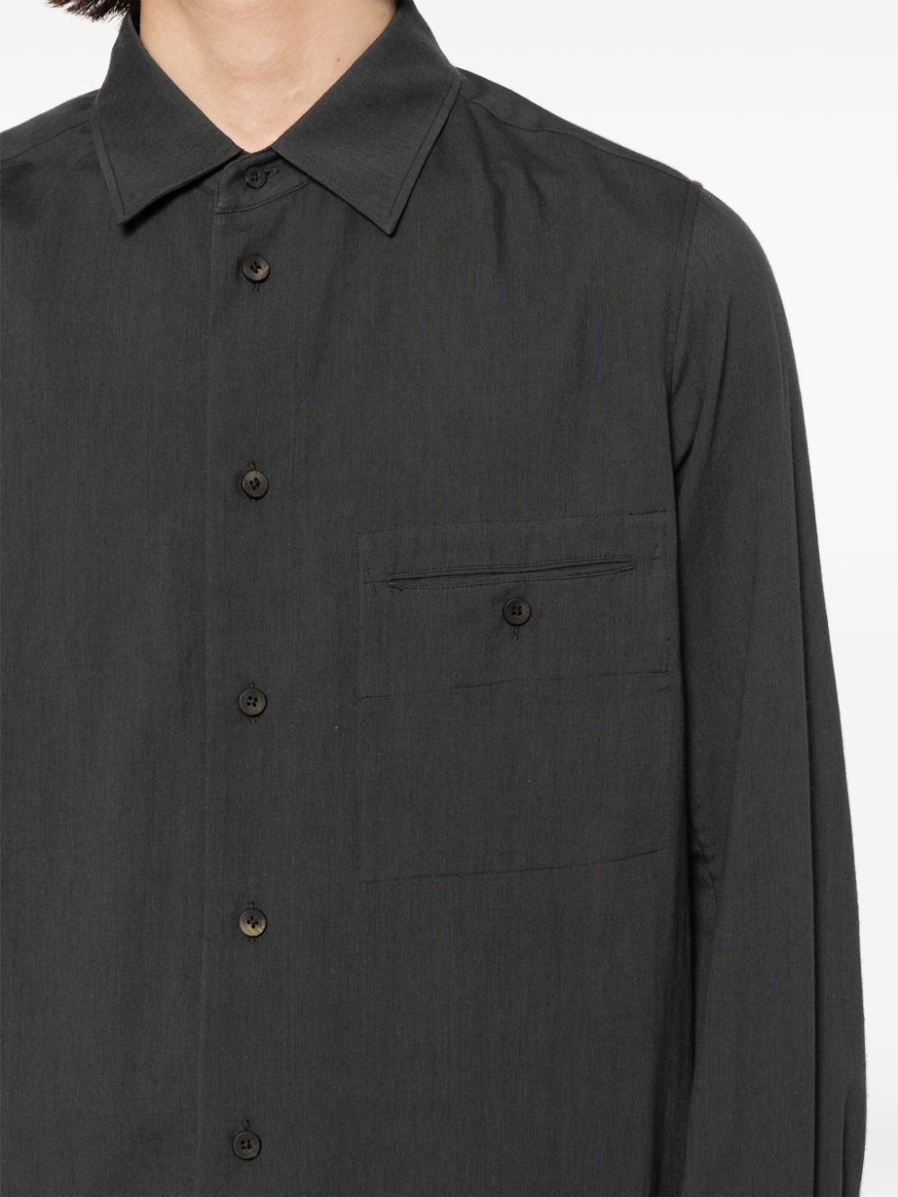 long-sleeve jetted-pocket shirt - 5