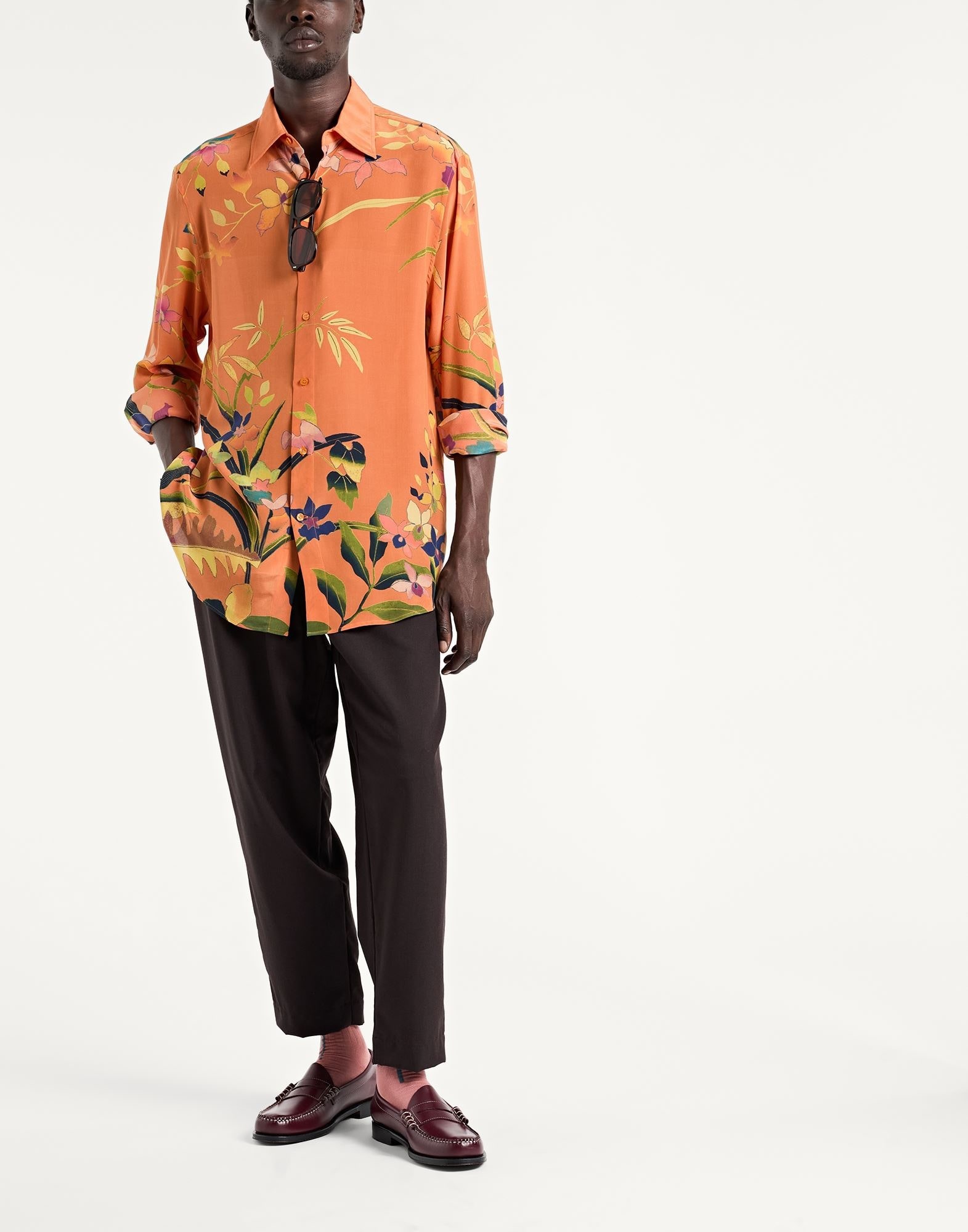 Orange Men's Patterned Shirt - 2