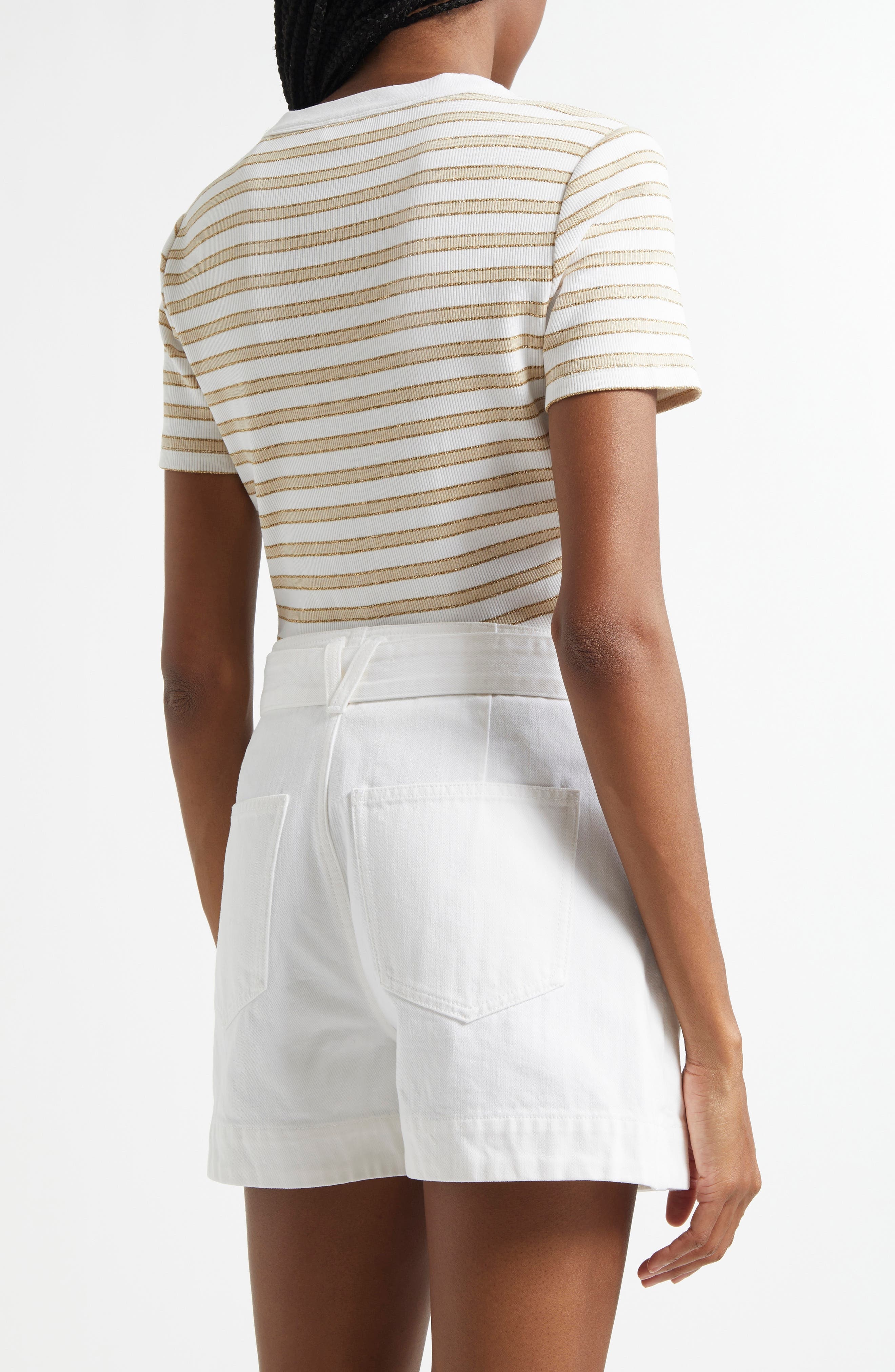 Veronica Beard Dekalb Stripe Stretch Cotton Henley Top in Khaki White at Nordstrom - 3