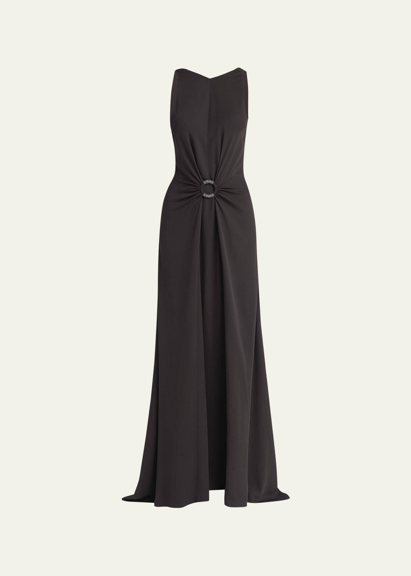 Beaded-Ring Silk Georgette Backless Gown - 1